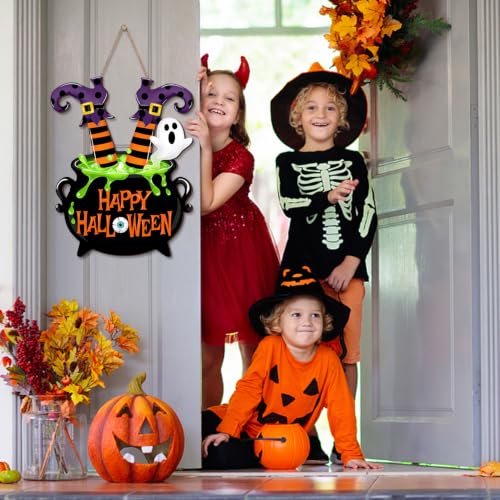 Halloween Witch Door Sign with Legs and Cauldron - Festive Wall Hanging Decor