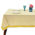 Ridhi Vintage Yellow Hand Block Print Cotton Dining Tablecloth 160x72 Rectangular