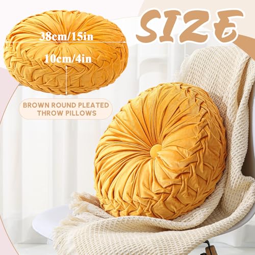 15-Inch Round Pumpkin Throw Pillow - Yellow Fall Decorative Pillow - Ruffle Design