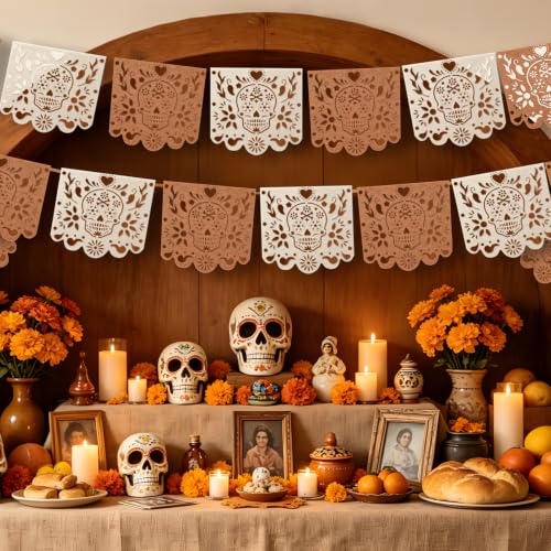 4 Pcs Dia De Los Muertos Felt Papel Picado Banners - 40 Feet