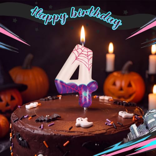 Purple Spider Number 4 Birthday Candle for Cakes & Pastries - Party Decor