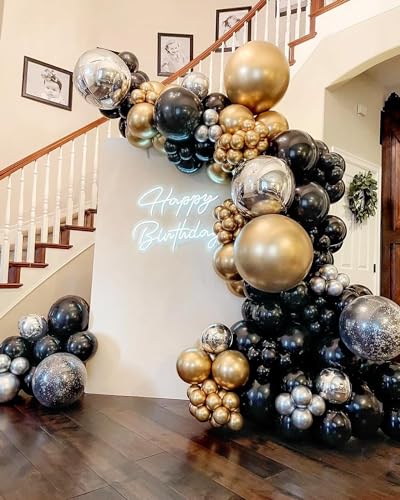 Black Balloon Kit - 100pcs 12 Inch Latex Balloons with Ribbon for Party Decorations
