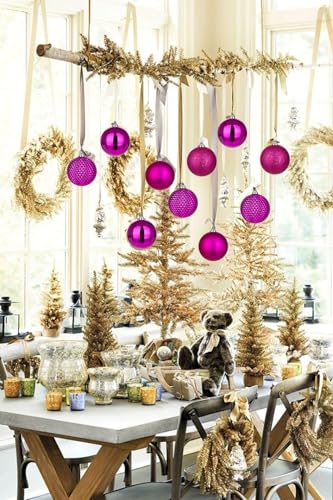 Large Hot Pink Christmas Ornaments Balls 4.7 Inch Set - Shatterproof Xmas Tree Decorations with Hanging Loops - Variation: Hot Pink / 4.7 Inch / 4 Pcs