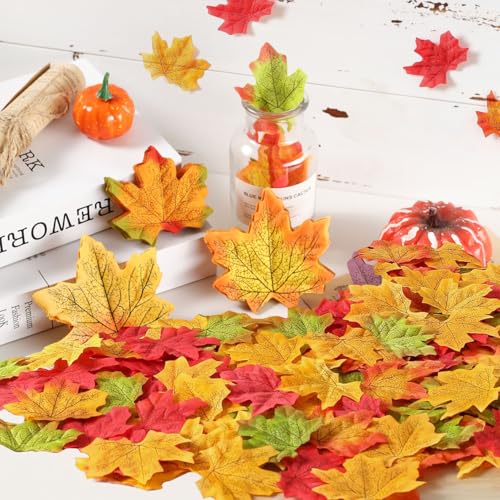 Fall Maple Leaves Bulk Set with 8 Colors and Glue Dots - Reusable Autumn Decor