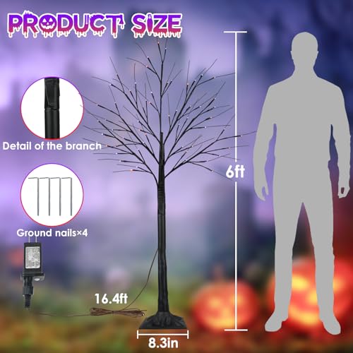 2 Pack 6FT Black Halloween Tree with 288 Orange & Purple LED Lights - Indoor Outdoor Decor