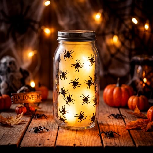 Halloween Spider Table Light - Battery Operated Glass Decor Lamp