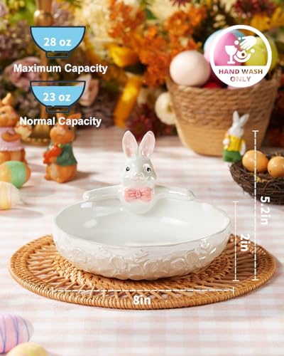 White 8-Inch Easter Bunny Candy Bowl - Shallow Ceramic Dish, 28 Oz