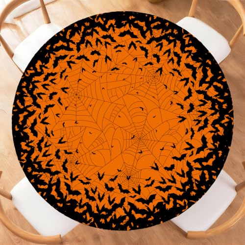 Halloween Bat Fitted Tablecloth 44 Inch Round Waterproof & Stain-Resistant Halloween Decor