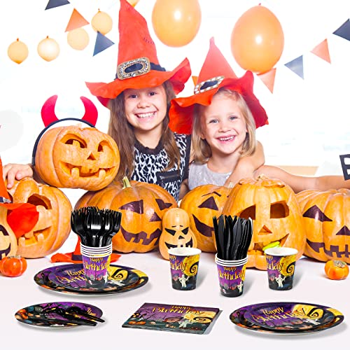 Halloween Birthday Party Plates & Napkins Set for 50 Guests - Serve 50 - Tableware Serve 50