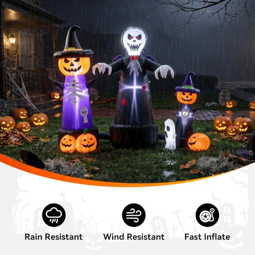 Large Outdoor Halloween Inflatable Decor with LED Lights, Grim Reaper & Pumpkins - 9FT