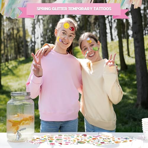 Spring Glitter Temporary Tattoos Set - 7 Sheets, 82 Designs Waterproof Sparkling Stickers for Kids Party