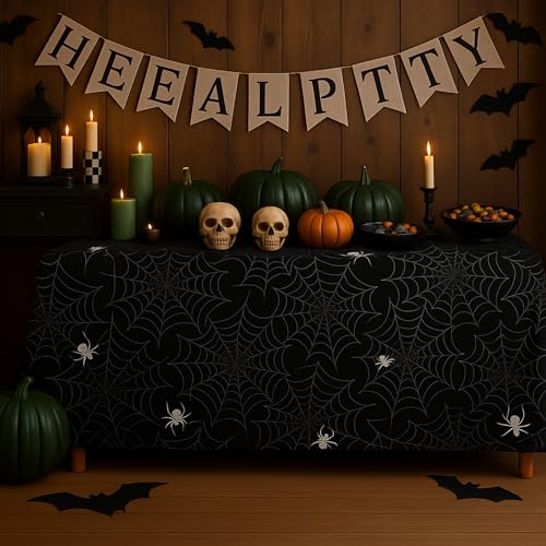 6 Ft Halloween Spider Web Tablecloth Spooky Party Decor