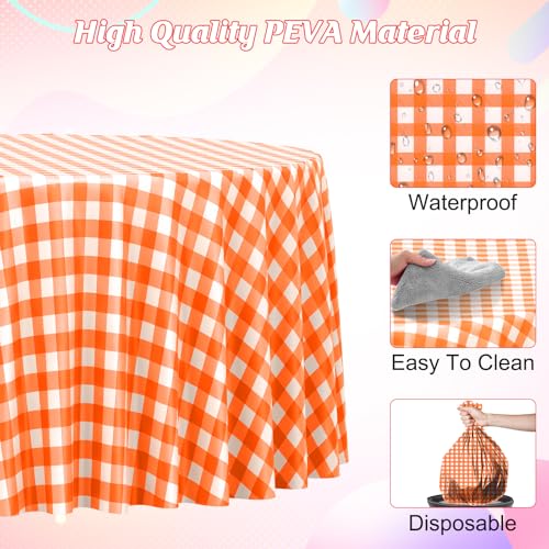 Orange Gingham Round Tablecloth 54x108 Inches - Pack of 6, Fall Checkered Cover - Orange-Round