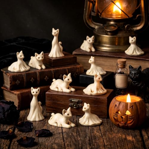Halloween Mini Resin Ghost Cat Figures Bulk 50 Pieces - Spooky Decor & Gifts