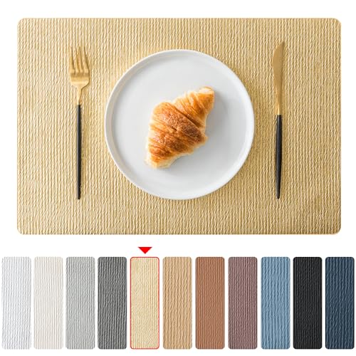 Faux Leather Placemats Set of 8 - Waterproof & Easy-Clean Gold Table Mats