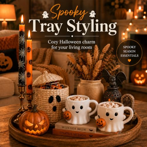 Halloween Ghost Mug Set - 2 Pcs 12oz Ceramic Coffee Cups for Halloween - Ghost Pumpkin Variation