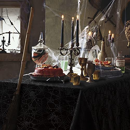 Halloween Spider Web Tablecloth 60x120 Inch Spillproof Fabric Rectangular Cover - Black & Spider Web Design