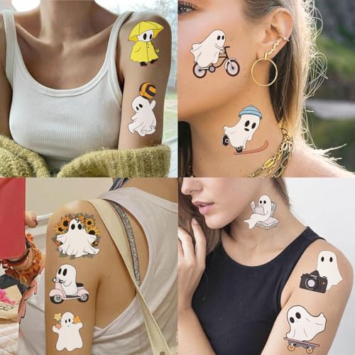 White Halloween Ghost Temporary Tattoos for Kids 60pcs Waterproof Stickers