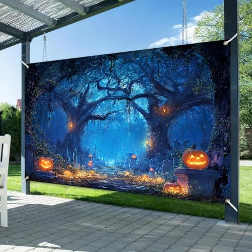 Halloween Backdrop Haunted Forest Graveyard Banner - 71x43 Inch - Variation of Halloween Decor#3