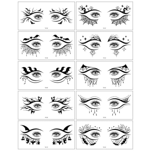 Halloween Ghost Bat Spider Web Temporary Tattoos Face & Eye Makeup Kit for Women Girls - Spider Web Variation
