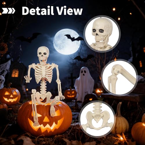 Halloween Skeleton Decorations - 16 Inch Full Body Posable Skeletons, White, 6-Pack