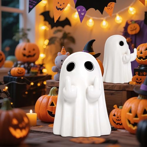 White Halloween Ghost Figurine - Spooky Resin Decor for Home & Garden