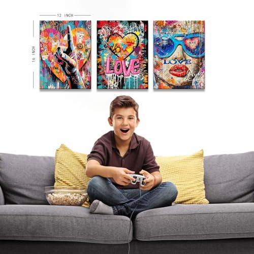 Banksy Wall Art Graffiti Pop Art Street Pictures for Bedroom Living Room - 3 Piece Canvas Prints 12x16 Inches - Street Art Decor Variation of THIS listing