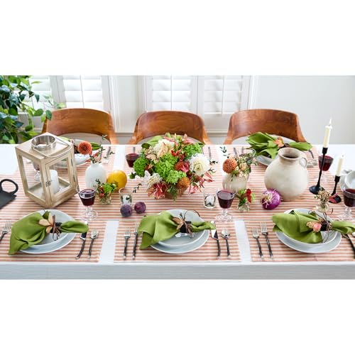 Pure Linen Placemats Set of 4 - Pumpkin & Natural, 14 x 19 Inches, Handcrafted