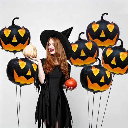 Halloween Black Pumpkin Balloons Set – 6 Foil Orange & Black Decorations