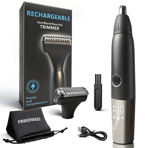 FREIOWEEI 2026 New Upgrade Men's Nose and Ear Trimmer with LED Display – Rechargeable Nose Hair Trimmer for Men, Eyebrow and face Trimmer, Powerful Motor & Dual-Edge Blades, Waterproof
