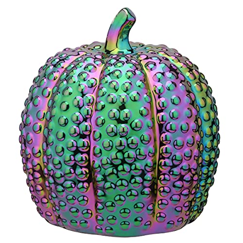 Iridescent Pumpkin Decoration - Halloween Festive Centerpiece, 10 Inch Ceramic