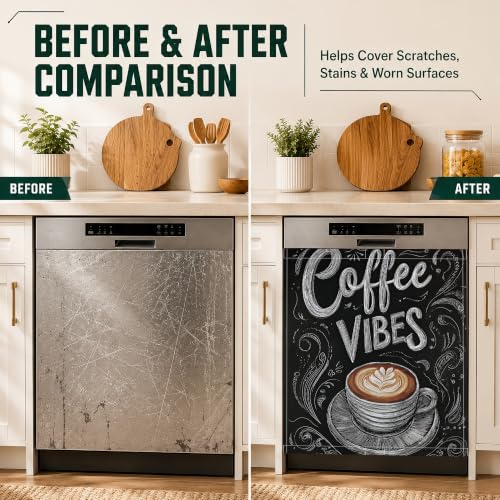 Retro Coffee Dishwasher Magnet Cover 23x26 Inch - Waterproof Kitchen Appliance Decor
