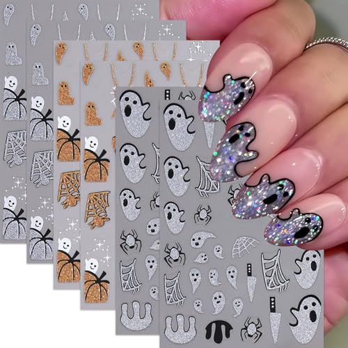 Halloween Bat Nail Art Stickers Decals - 3D Spider Web Pumpkin Ghost Designs for DIY Nails