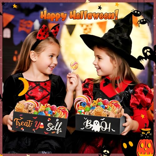 Halloween Wooden Candy Bowl Set - 3 Decorative Trick or Treat Snack Holders