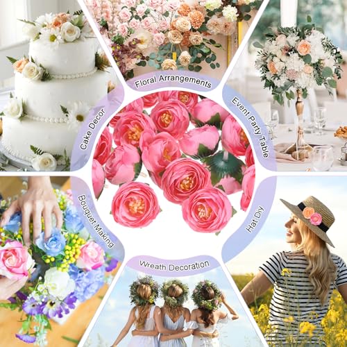 Pink Artificial Camellia Flower Heads 50-Pack - 1.3 Inch Faux Silk Flowers for Wedding & Decor