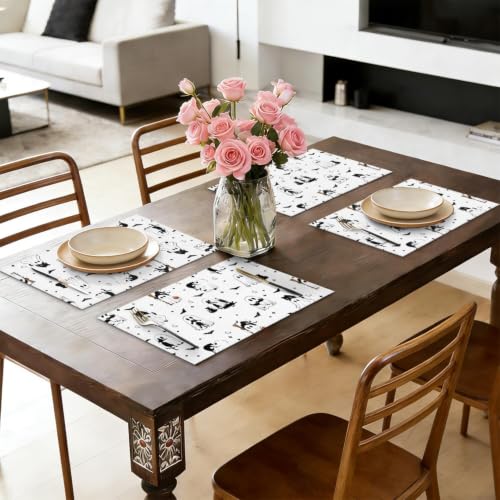 Halloween Farmhouse Placemats Set of 4 - Cats Ghosts Bat Washable Seasonal Table Decor
