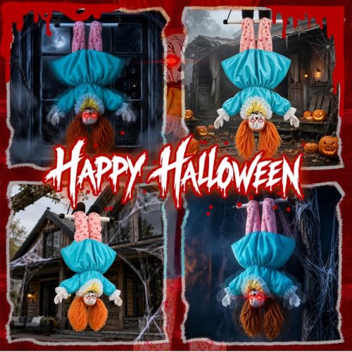 Halloween Hanging Animatronic Doll - Creepy 31.5 Inch Outdoor Decor with Glowing Eyes