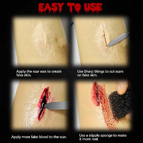 Halloween Special Effects Makeup Kit with Blood, Wound Wax, Face Paint & Brushes