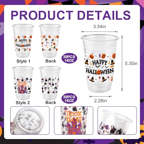 Halloween Plastic Cups Set - 60PCS 16oz Disposable Cups with Spooky Designs - Variation: Halloweencups