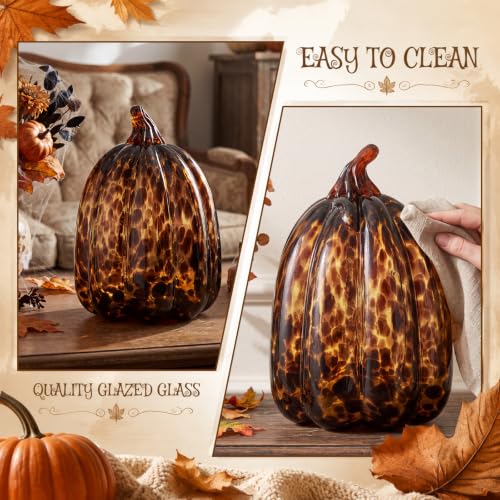 Tortoiseshell Glass Pumpkin Decor - Halloween Fall Thanksgiving Centerpiece