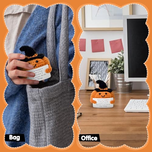 Halloween Emotional Support Crochet Pumpkin Sign - Mini Positive Gift for Home & Office - Variation: Pumpkin