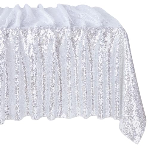 Silver Sequin Rectangular Tablecloth 90x156 Inches Glitter Party Decor - MoKoHouse
