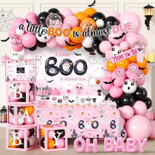 Pink Baby Shower Decorations Set - Halloween Ghost Theme, Cake Topper & Balloons