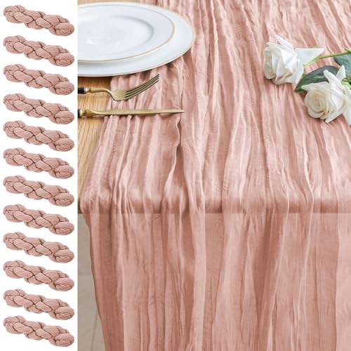 12-Pack Dusty Pink Cheesecloth Table Runner 10FT Boho Rustic Decor