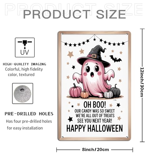 Halloween Trick or Treat Metal Sign 8x12 Inch - Spooky Wall Decor for Home & Party