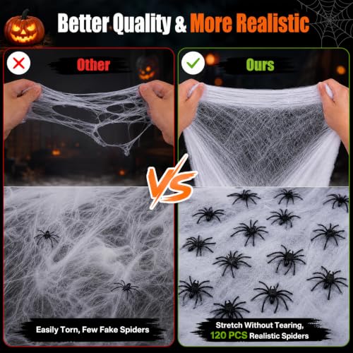 1200 Sqft Stretchy Halloween Spider Web Decoration Set with 120 Fake Spiders