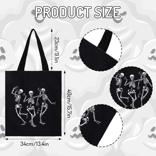 Halloween Canvas Tote Bag - Reusable Gift Goodie Bag with Dancing Skeleton