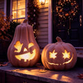 Set of 2 Terracotta Halloween Pumpkins with LED Lights - Indoor & Outdoor Decor