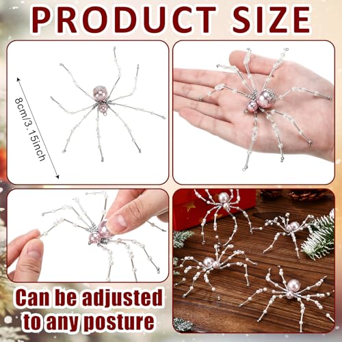 Champagne Pearl Spider Christmas Hanging Beaded Ornament - 8 Pack