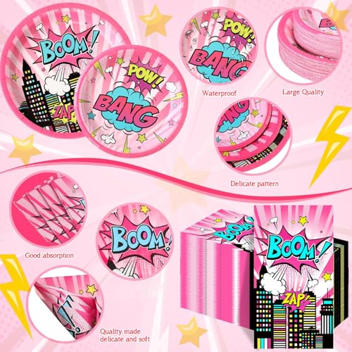 Hero Girl Birthday Party Supplies - Black and Pink Theme, Serves 50 Guests
